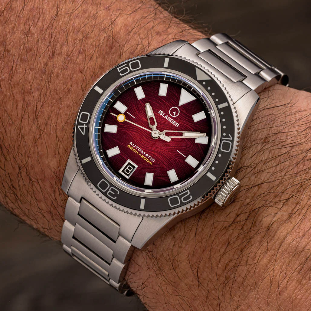 Islander Watch Bayport Automatic Maroon Wave Dial #ISL-310 - Image 6